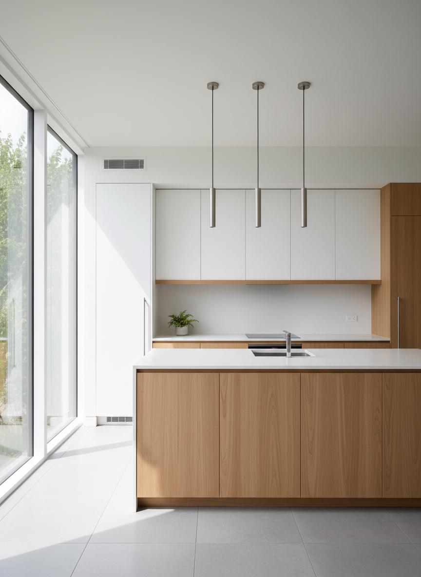 Modern kitchen with light wood cabinetry
