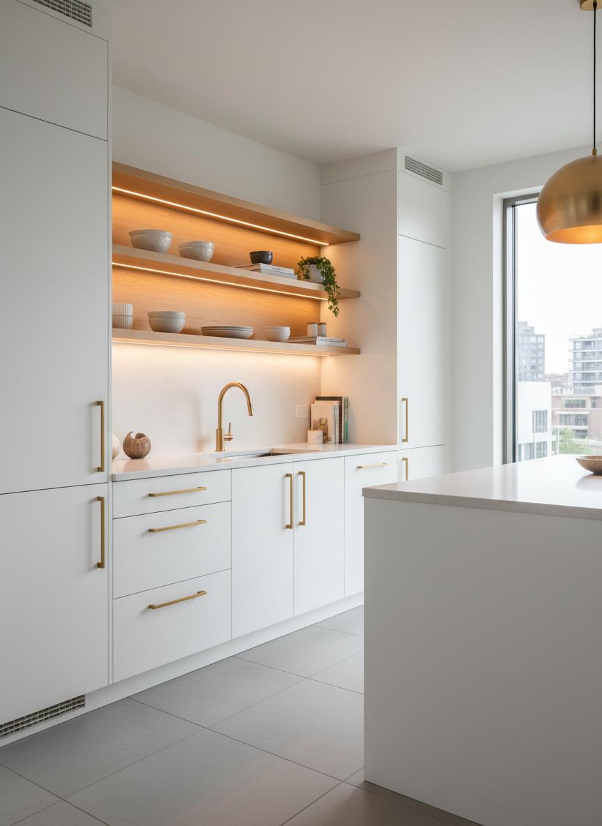 Minimalist kitchen with pendant lights